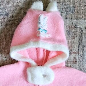 Vintage Pink Fleece Baby Bunting Hooded Sleep Sack Bunny Zip Up Photo Props